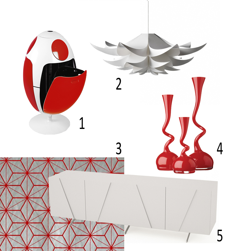 Ovetto bin, Normann Copenhagen lamp, Normann Copenhagen Swing Vase, Villa Nova Chervil wallpaper, Glacier sideboard